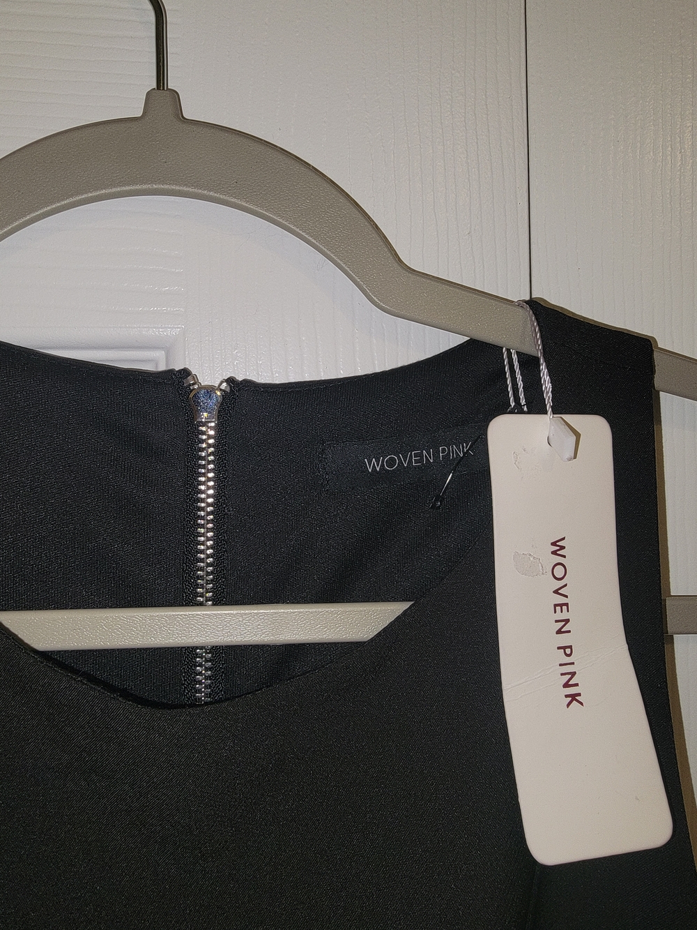 Woven Pink Black Dress with Back Zip